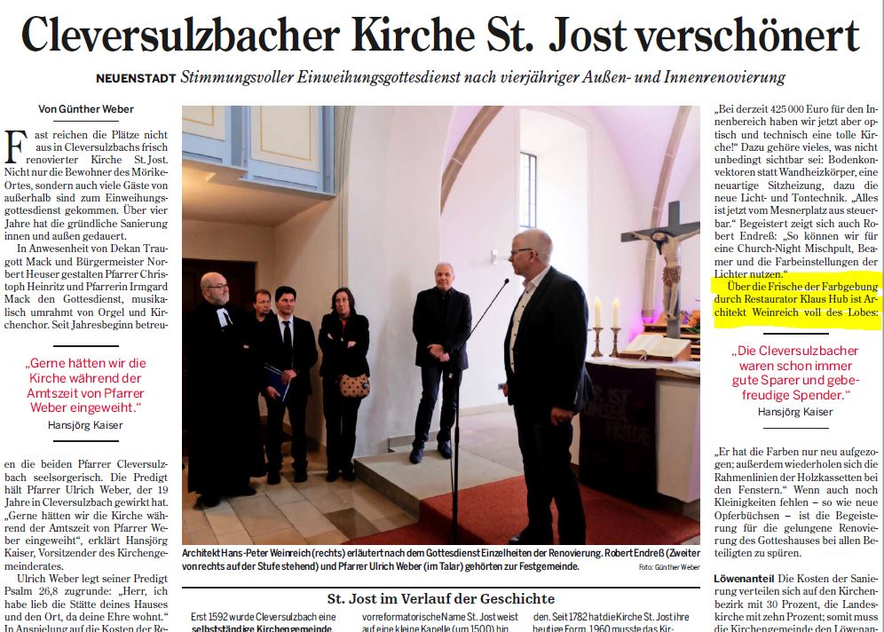 Restaurierung evangelische Kirche Cleversulzbach